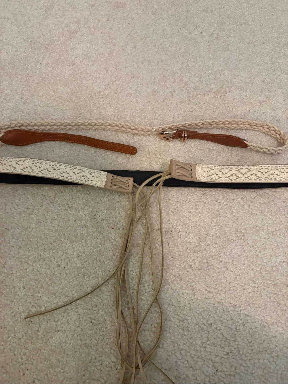 Womens Beige Braided and Lace Accent Waist Belt